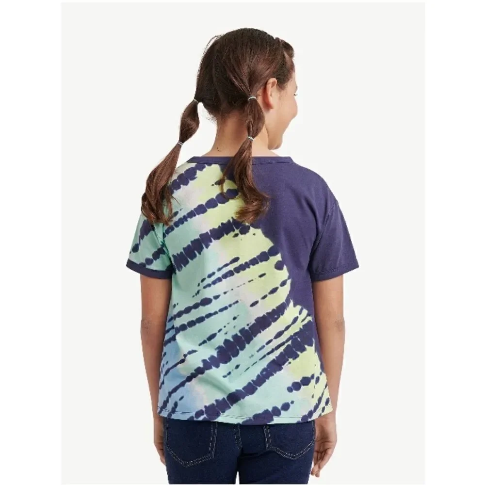 Justice Girls Tie Dye Ringer Short Sleeve T-Shirt, Size L